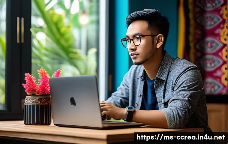 콘텐츠 크리에이터가 피해야 할 함정들 - A vibrant workspace scene showing a young Malay content creator in casual modern attire, seated at a...