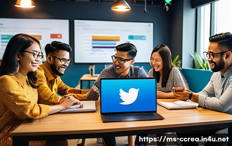 콘텐츠 제작 프로젝트 성공 사례 - A vibrant digital marketing office scene featuring a diverse Malaysian creative team collaborating a...